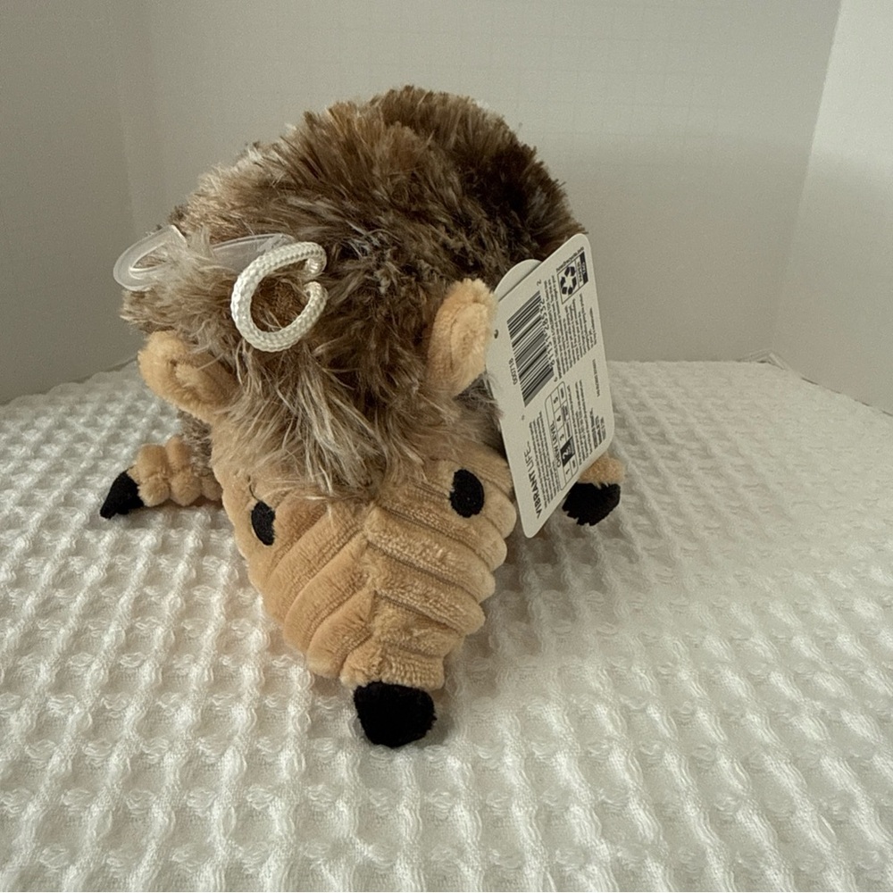 Plush Hedgehog Dog Toy with Brown and Black Accents